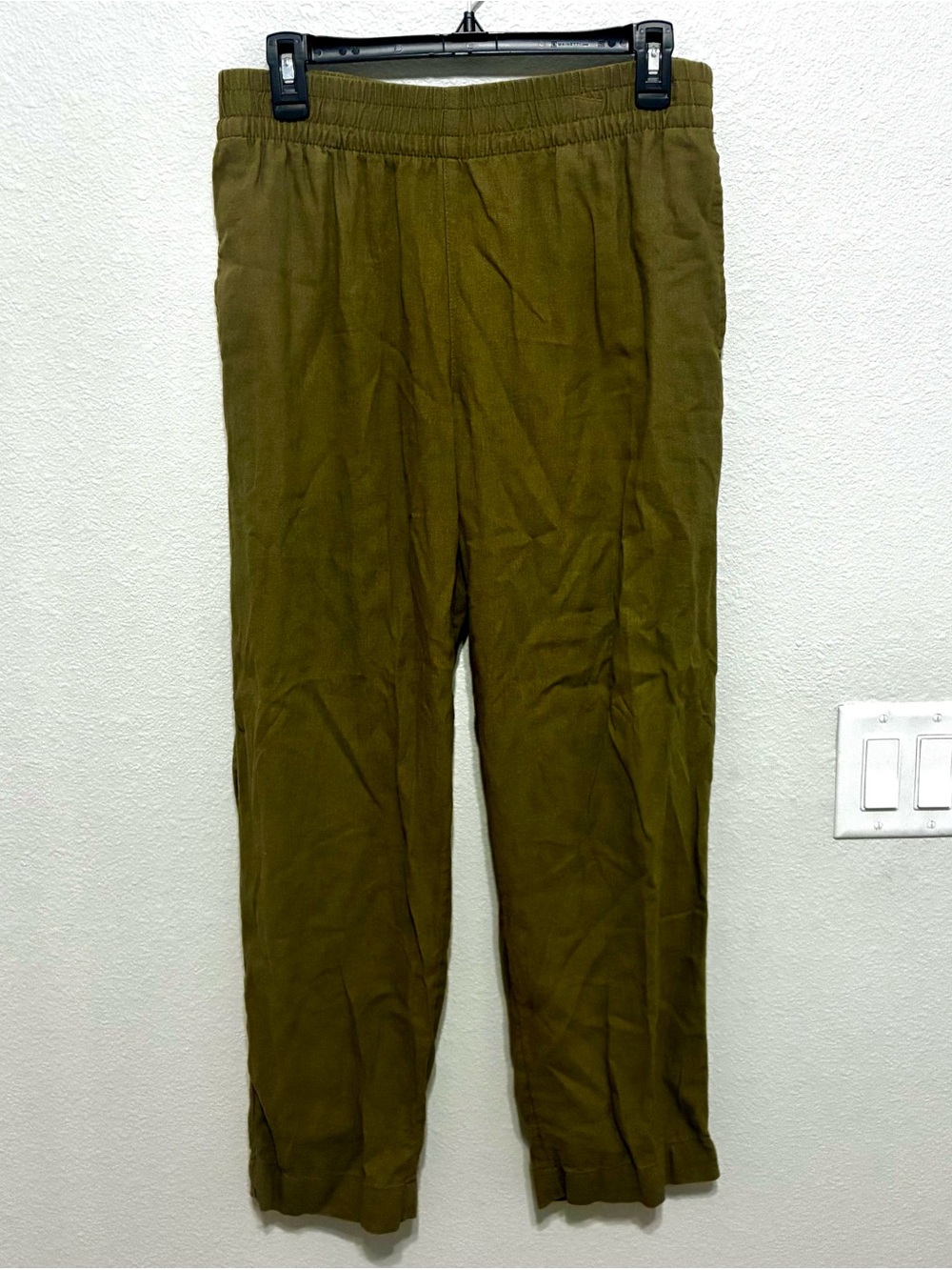 Old Navy Linen Olive Green High Rise Straight Comfort Waistband Pull On Pants M